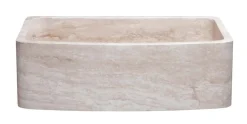 33" Stone Farmhouse Kitchen Sink, Curved Reversible Apron Front, Roma Travertine, Beige, KFCF332210SB-NLP-RT