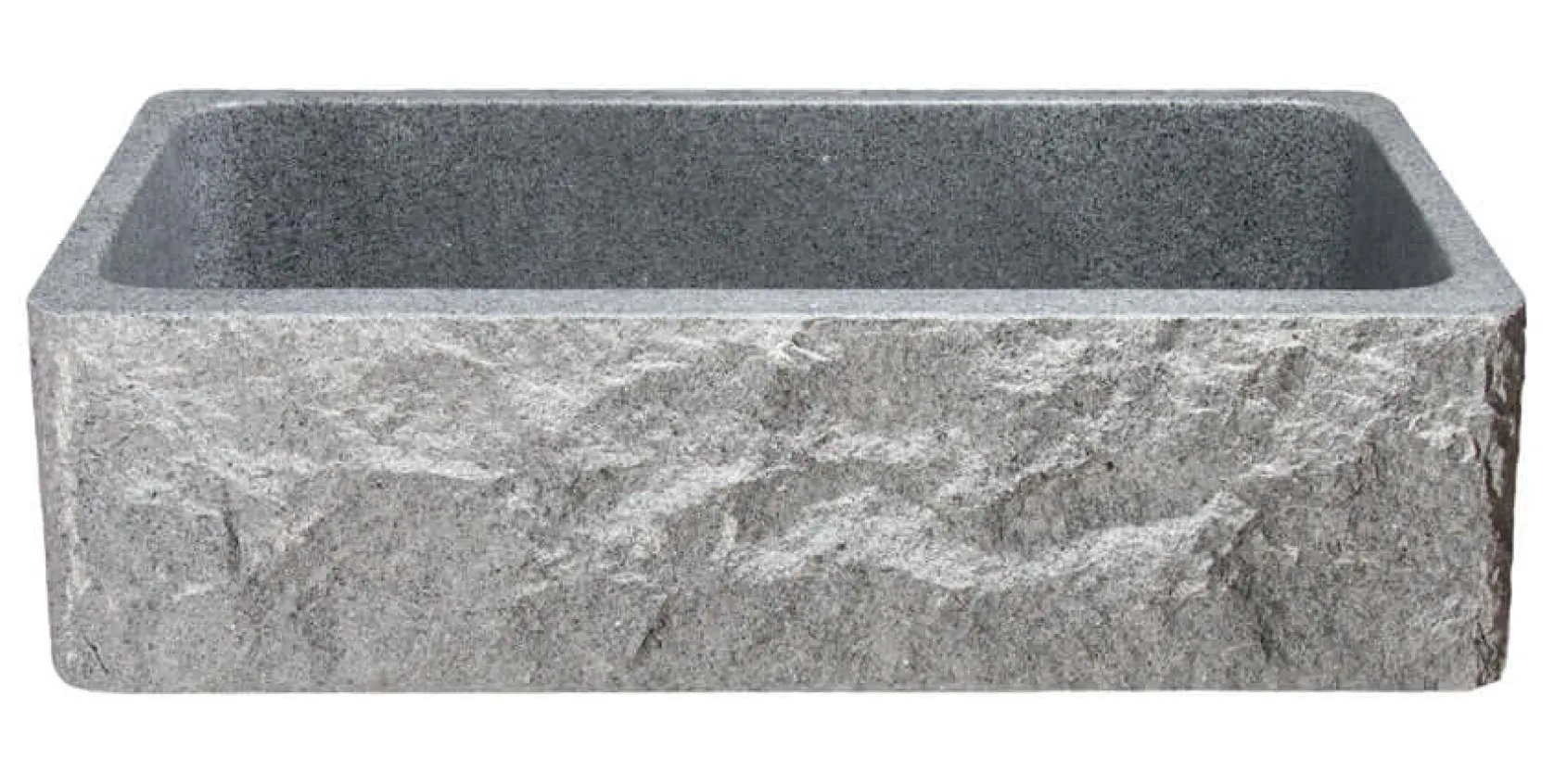 36" Stone Farmhouse Kitchen Sink, Chiseled Apron Front, Mercury Granite, Gray, KF362010SB-BE-M