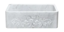 30" Stone Farmhouse Kitchen Sink, Design Apron Front, Carrara Marble, White, KF302010SB-F2-CW