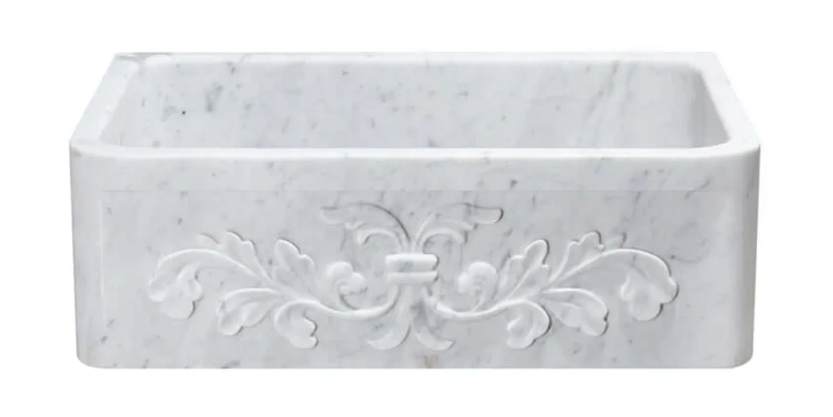 30" Stone Farmhouse Kitchen Sink, Design Apron Front, Carrara Marble, White, KF302010SB-F2-CW