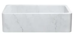 36" Stone Farmhouse Kitchen Sink, Smooth Reversible Apron Front, Carrara Marble, White, KF362010SB-NLP-CW