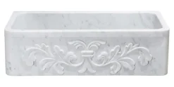36" Stone Farmhouse Kitchen Sink, Design Apron Front, Carrara Marble, White, KF362010SB-F2-CW