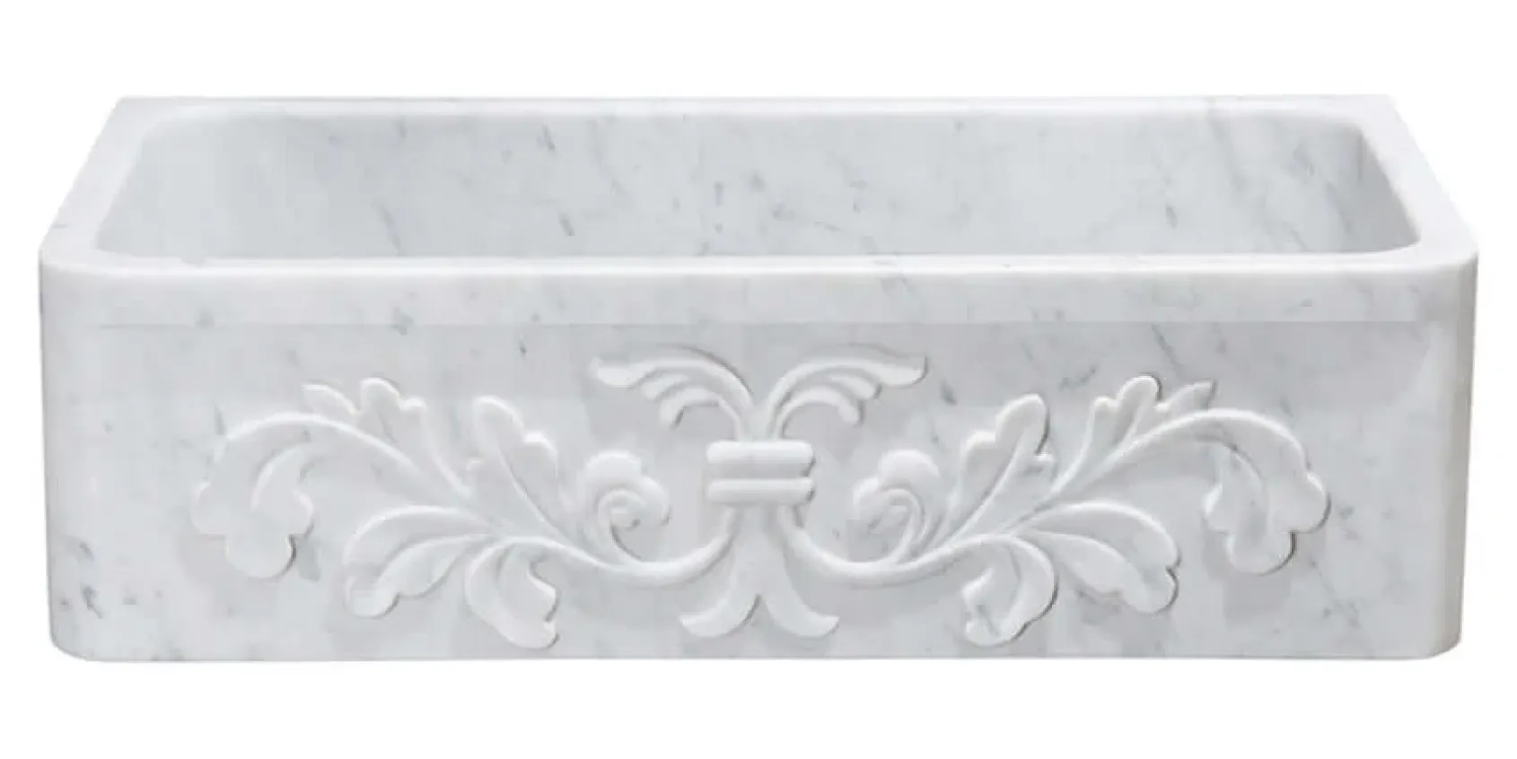 36" Stone Farmhouse Kitchen Sink, Design Apron Front, Carrara Marble, White, KF362010SB-F2-CW