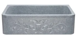 36" Stone Farmhouse Kitchen Sink, Design Apron Front, Mercury Granite, Gray, KF362010SB-F2-M