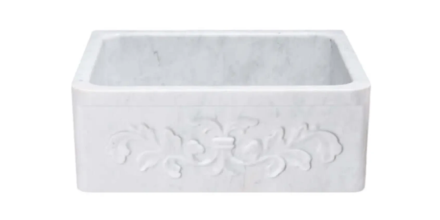 24" Stone Farmhouse Kitchen Sink, Design Apron Front, Carrara Marble, White, KF242010-F2-CW