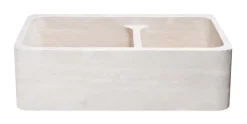 33" Stone Farmhouse Kitchen Sink, Smooth Reversible Apron Front, Roma Travertine, Beige, KF332010DB-NLP-6040-RT