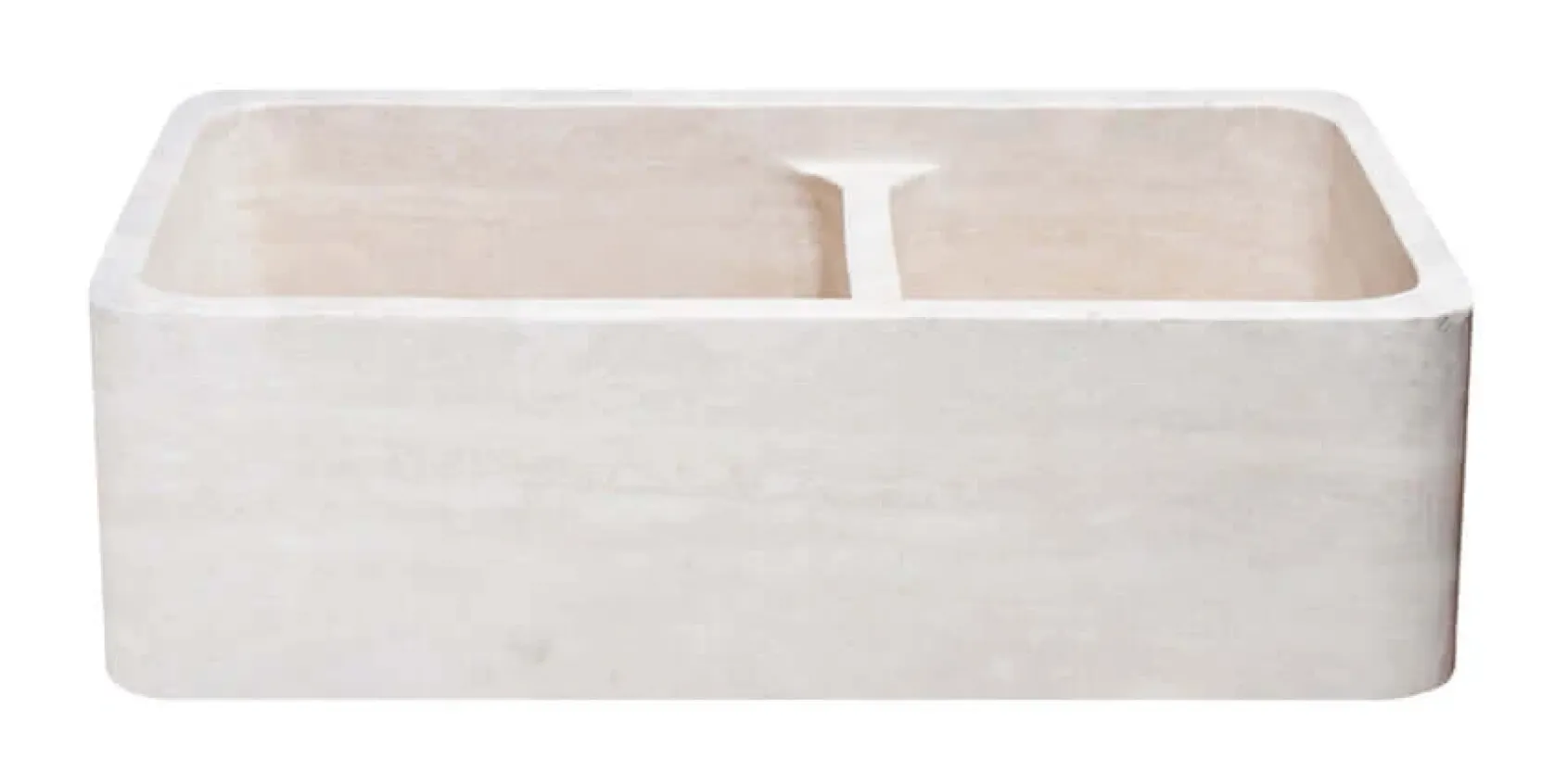 33" Stone Farmhouse Kitchen Sink, Smooth Reversible Apron Front, Roma Travertine, Beige, KF332010DB-NLP-6040-RT