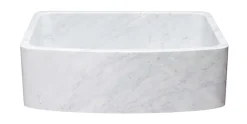 30" Stone Farmhouse Kitchen Sink, Curved Reversible Apron Front, Carrara Marble, White, KFCF302210SB-NLP-CW