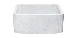 24" Stone Farmhouse Kitchen Sink, Curved Reversible Apron Front, Carrara Marble, White, KFCF242110-CW