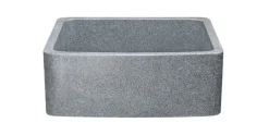 24" Stone Farmhouse Kitchen Sink, Curved Reversible Apron Front, Mercury Granite, Gray, KFCF242110-M