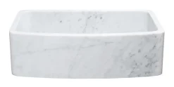 33" Stone Farmhouse Kitchen Sink, Curved Reversible Apron Front, Carrara Marble, White, KFCF332210SB-NLP-CW