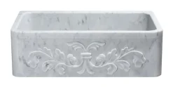 33" Stone Farmhouse Kitchen Sink, Design Apron Front, Carrara Marble, White, KF332010SB-F2-CW