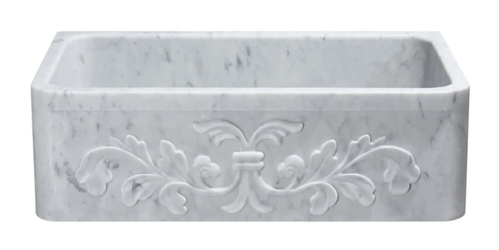 33" Stone Farmhouse Kitchen Sink, Design Apron Front, Carrara Marble, White, KF332010SB-F2-CW
