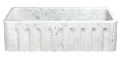 36" Stone Farmhouse Kitchen Sink, Fluted Reversible Apron Front, Carrara Marble, White, KF362010SB-WFLU-CW