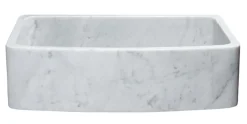 36" Stone Farmhouse Sink, Curved Reversible Apron Front, Carrara Marble, White, KFCF362210SB-NLP-CW