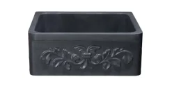 24" Stone Farmhouse Sink, Design Apron Front, Black Lava, Black, KF242010-F2-BL