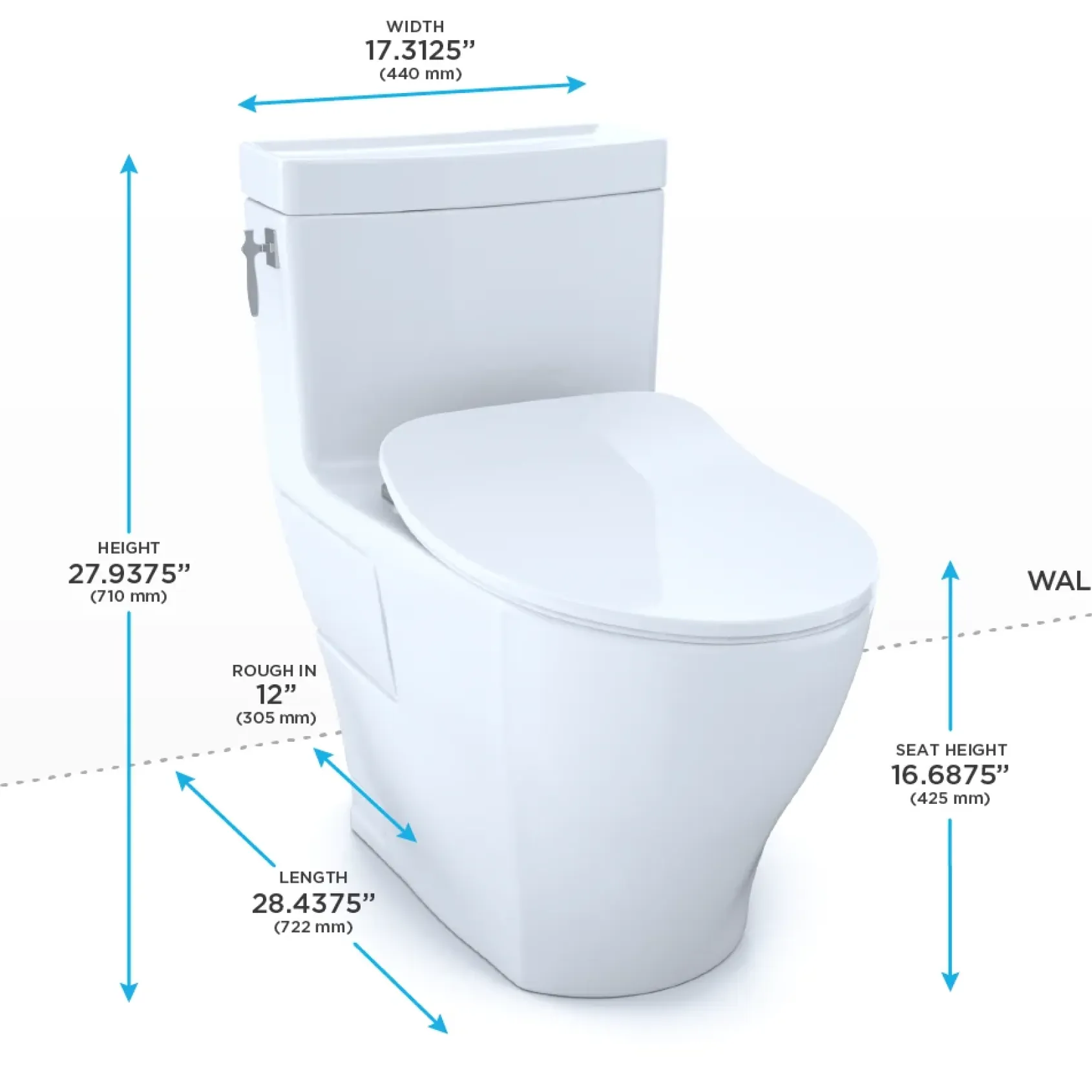 TOTO Aimes One-Piece Elongated 1.28 GPF Toilet with CEFIONTECT and SoftClose Seat, WASHLET+ Ready, Cotton White, Vitreous China, MS626234CEFG#01