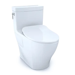 TOTO Aimes One-Piece Elongated 1.28 GPF Toilet with CEFIONTECT and SoftClose Seat, WASHLET+ Ready, Cotton White, Vitreous China, MS626234CEFG#01