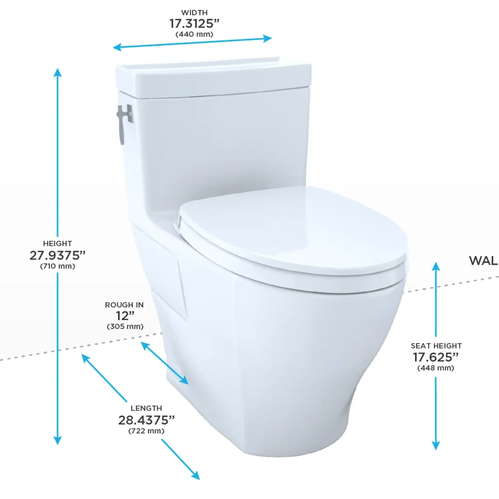 TOTO Aimes WASHLET+ One-Piece Elongated 1.28 GPF Universal Height Skirted Toilet with CEFIONTECT, Bone, Vitreous China, MS626124CEFG#03