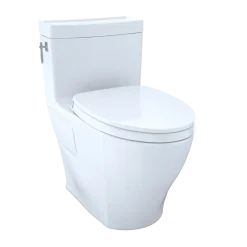 TOTO Aimes WASHLET+ One-Piece Elongated 1.28 GPF Universal Height Skirted Toilet with CEFIONTECT, Cotton White, Vitreous China, MS626124CEFG#01