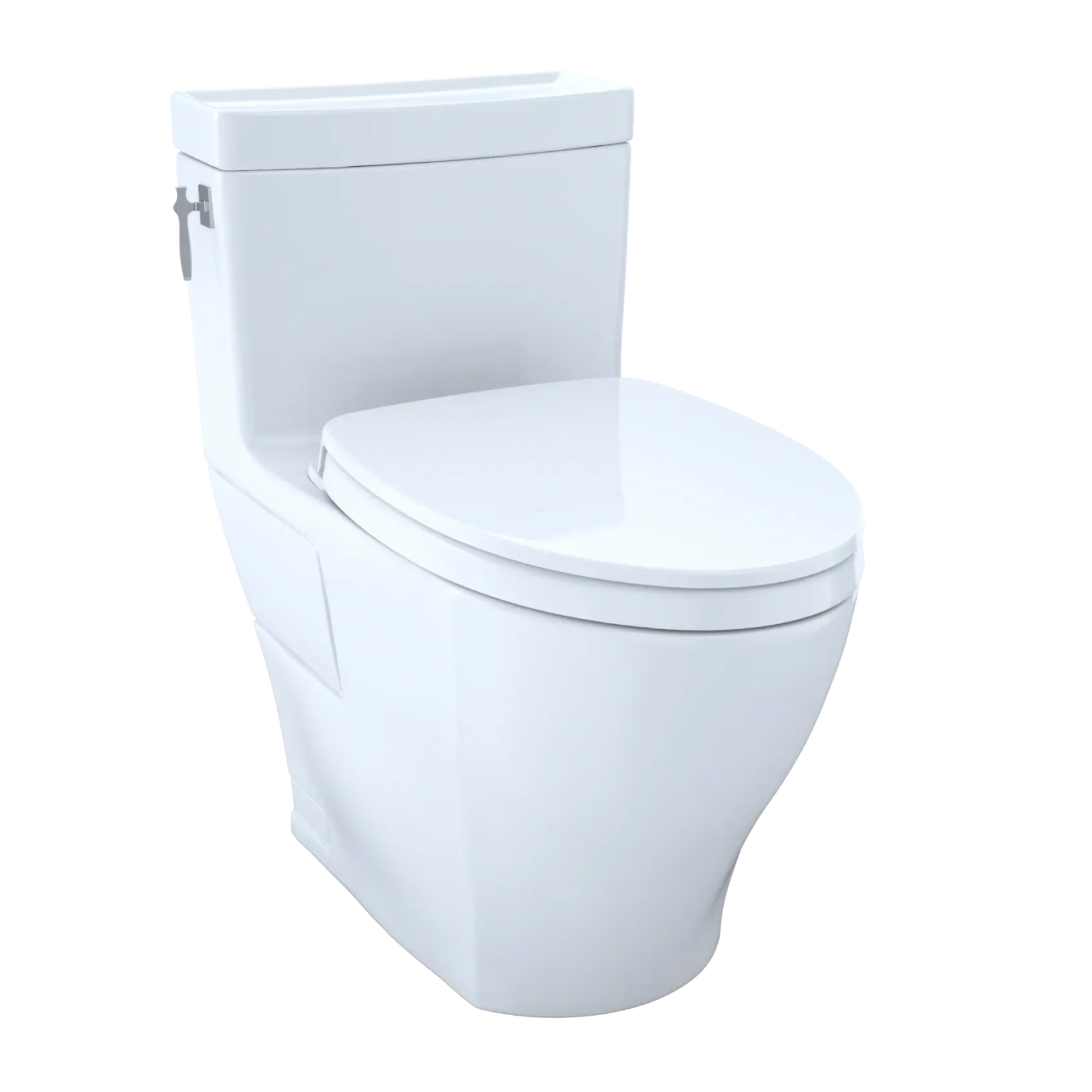 TOTO Aimes WASHLET+ One-Piece Elongated 1.28 GPF Universal Height Skirted Toilet with CEFIONTECT, Cotton White, Vitreous China, MS626124CEFG#01