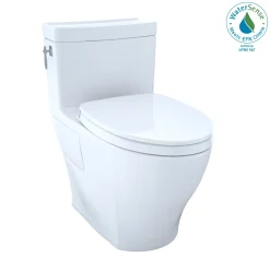 TOTO Aimes WASHLET+ One-Piece Elongated 1.28 GPF Universal Height Skirted Toilet with CEFIONTECT, Cotton White, Vitreous China, MS626124CEFG#01