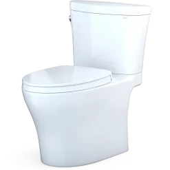 TOTO Aquia IV Arc Two-Piece Elongated Dual Flush 1.28 and 0.9 GPF Universal Height Toilet with CEFIONTECT, WASHLET+ Ready, Cotton White, Vitreous China, MS448124CEMFGN#01