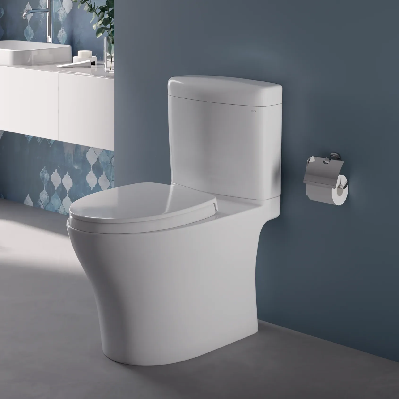 TOTO Aquia IV Cube Two-Piece Elongated Dual Flush 1.28 and 0.9 GPF Universal Height Toilet with CEFIONTECT, WASHLET+ Ready, Cotton White, Vitreous China, MS436124CEMFGN#01