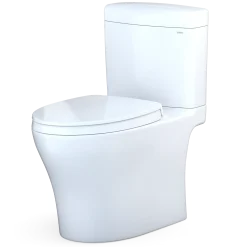 TOTO Aquia IV Cube Two-Piece Elongated Dual Flush 1.28 and 0.9 GPF Universal Height Toilet with CEFIONTECT, WASHLET+ Ready, Cotton White, Vitreous China, MS436124CEMFGN#01