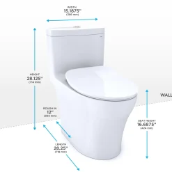 TOTO Aquia IV One-Piece Elongated Dual Flush 1.28 and 0.9 GPF Universal Height, WASHLET+ Ready Toilet with CEFIONTECT, Cotton White- Vitreous China, MS646234CEMFGN#01