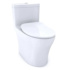 TOTO Aquia IV One-Piece Elongated Dual Flush 1.28 and 0.9 GPF Universal Height, WASHLET+ Ready Toilet with CEFIONTECT, Cotton White- Vitreous China, MS646234CEMFGN#01