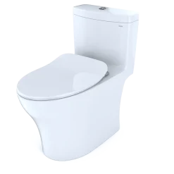 TOTO Aquia IV One-Piece Elongated Dual Flush 1.28 and 0.9 GPF Universal Height, WASHLET+ Ready Toilet with CEFIONTECT, Cotton White- Vitreous China, MS646234CEMFGN#01
