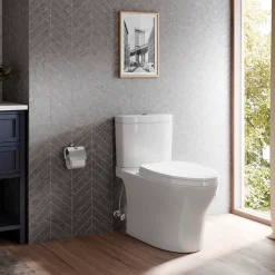 TOTO Aquia IV Two-Piece Elongated Dual Flush 1.28 and 0.9 GPF Skirted Toilet with CEFIONTECT, Cotton White, Vitreous China, CST446CEMGN#01