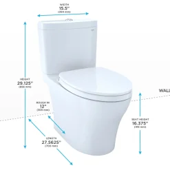 TOTO Aquia IV Two-Piece Elongated Dual Flush 1.28 and 0.9 GPF Toilet with CEFIONTECT and SoftClose Seat, WASHLET+ Ready, Cotton White, Vitreous China, MS446234CEMGN#01
