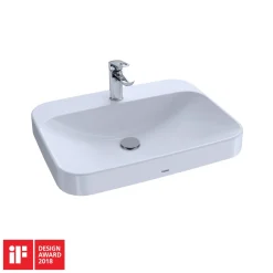 TOTO Arvina Rectangular 23" Vessel Bathroom Sink with CEFIONTECT for Single Hole Faucets, Cotton White, Vitreous China, LT416G#01