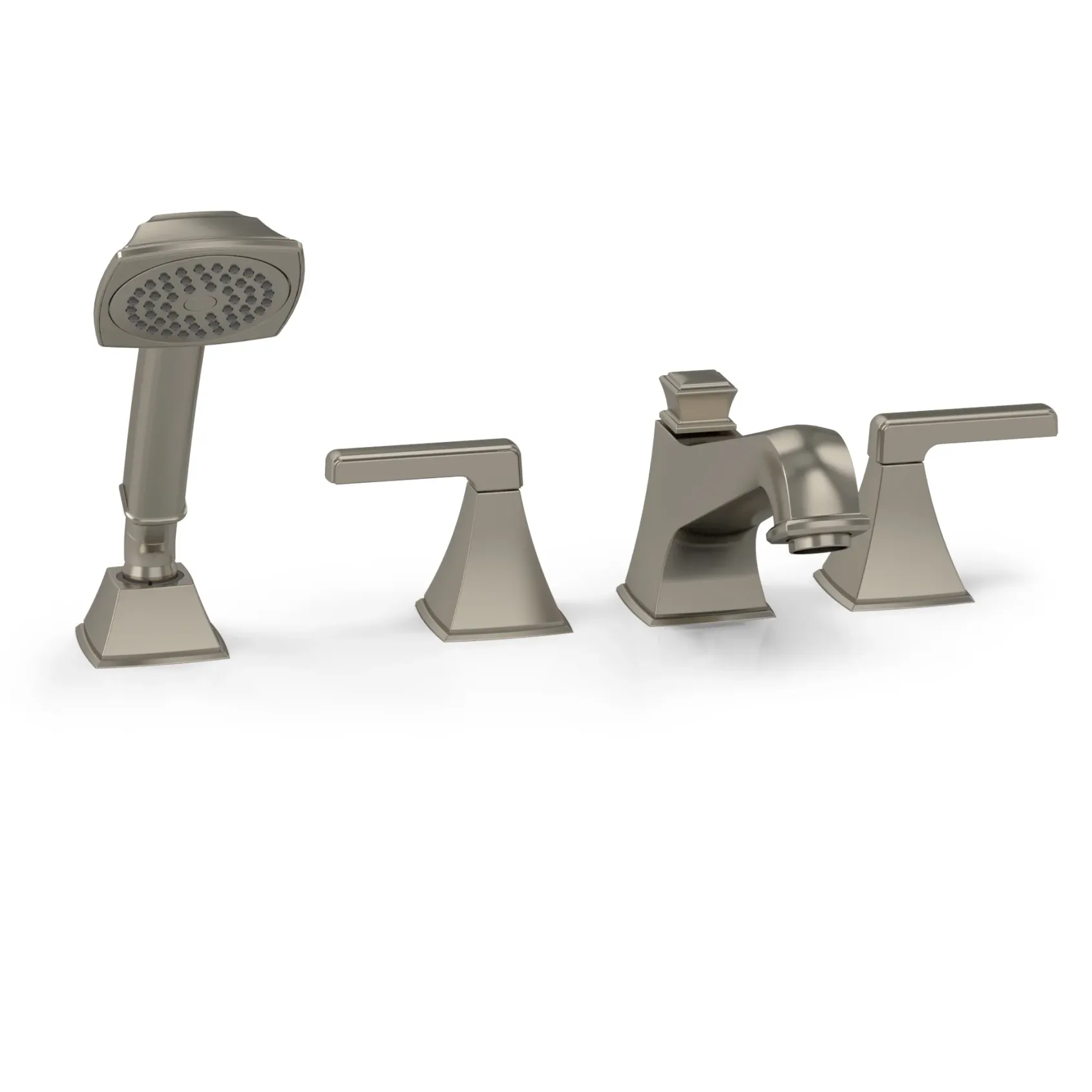 TOTO Connelly Two Handle Deck-Mount Roman Tub Filler Trim with Hand Shower, Brushed Nickel, Brass, TB221S#BN