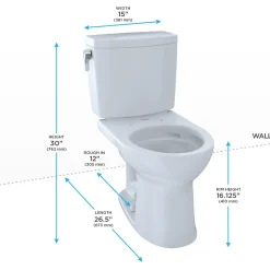 TOTO Drake II 1G Two-Piece Round 1.0 GPF Universal Height Toilet with CEFIONTECT, Cotton White, Vitreous China, CST453CUFG#01