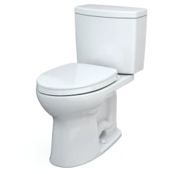 TOTO Drake II 1G Two-Piece Elongated 1.0 GPF Universal Height Toilet with CEFIONTECT and SS124 SoftClose Seat, WASHLET+ Ready, Cotton White, Vitreous China|Plastic, MS454124CUFG#01