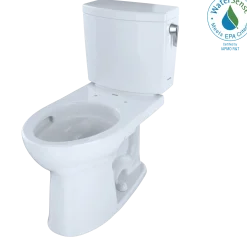 TOTO Drake II 1G Two-Piece Elongated 1.0 GPF Universal Height Toilet with CEFIONTECT and Right-Hand Trip Lever, Cotton White, Vitreous China, CST454CUFRG#01