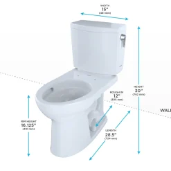 TOTO Drake II 1G Two-Piece Elongated 1.0 GPF Universal Height Toilet with CEFIONTECT and Right-Hand Trip Lever, Cotton White, Vitreous China, CST454CUFRG#01