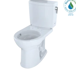 TOTO Drake II 1G Two-Piece Round 1.0 GPF Universal Height Toilet with CEFIONTECT and Right-Hand Trip Lever, Cotton White, Vitreous China, CST453CUFRG#01