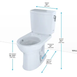 TOTO Drake II 1G Two-Piece Round 1.0 GPF Universal Height Toilet with CEFIONTECT and Right-Hand Trip Lever, Cotton White, Vitreous China, CST453CUFRG#01