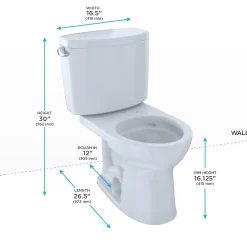 TOTO Drake II Two-Piece Round 1.28 GPF Universal Height Toilet with CEFIONTECT, Cotton White, Vitreous China, CST453CEFG#01