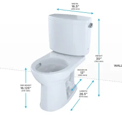 TOTO Drake II Two-Piece Round 1.28 GPF Universal Height Toilet with CEFIONTECT and Right-Hand Trip Lever, Cotton White, Vitreous China, CST453CEFRG#01