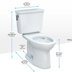 TOTO Drake Transitional Two-Piece Elongated 1.28 GPF Universal Height TORNADO FLUSH Toilet with 10 Inch Rough-In and CEFIONTECT, Cotton White, Vitreous China, CST786CEFG.10#01