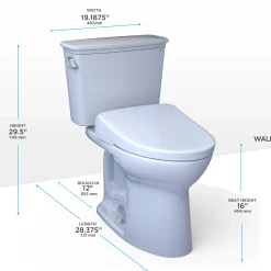 TOTO Drake Transitional WASHLET+ Two-Piece Elongated 1.28 GPF TORNADO FLUSH Toilet with S7 Contemporary Bidet Seat, Cotton White, Vitreous China|Plastic, MW7864726CEG#01