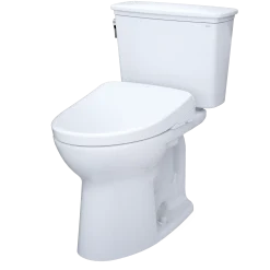 TOTO Drake Transitional WASHLET+ Two-Piece Elongated 1.28 GPF TORNADO FLUSH Toilet with S7A Contemporary Bidet Seat, Cotton White, Vitreous China|Plastic, MW7864736CEG#01