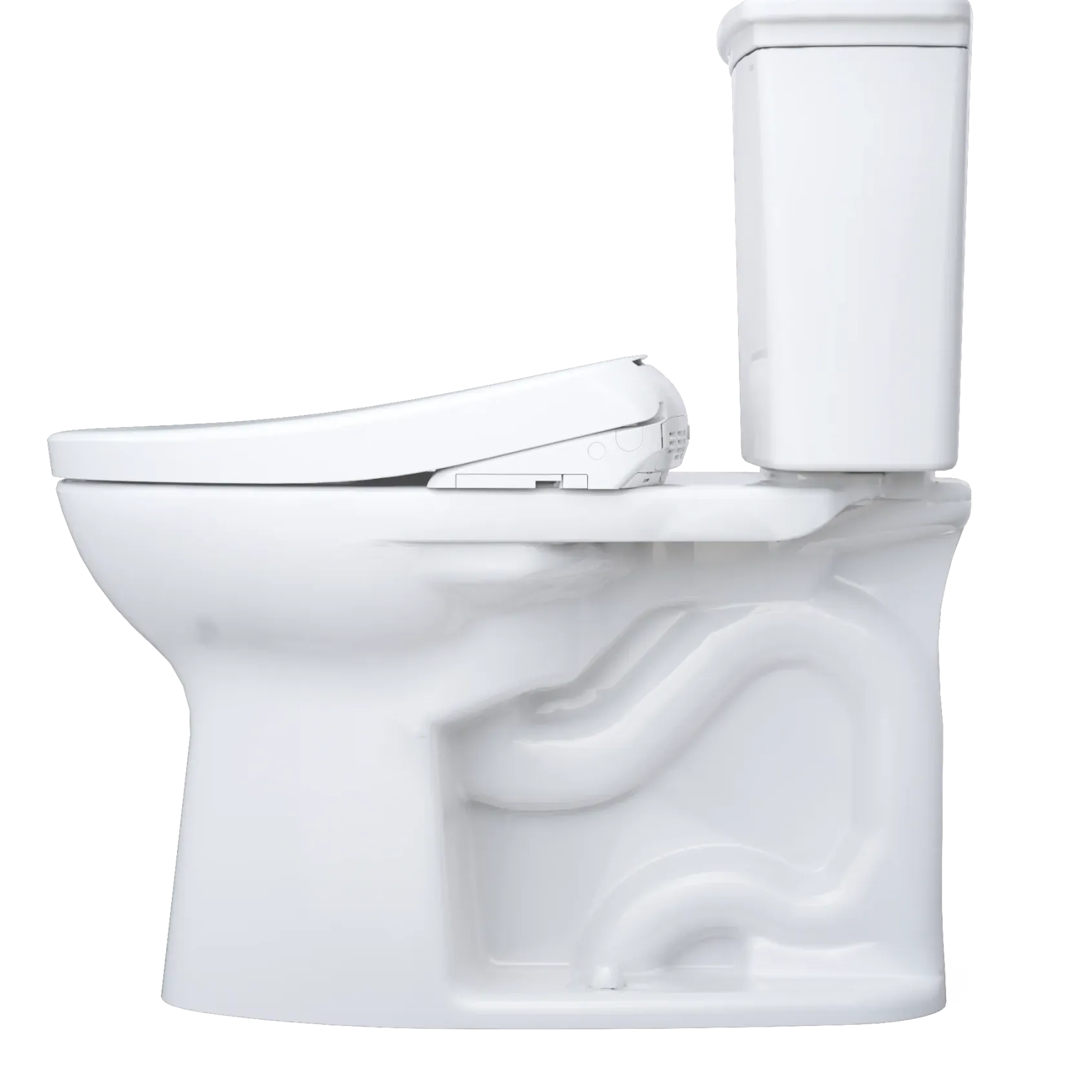 TOTO Drake Transitional WASHLET+ Two-Piece Elongated 1.28 GPF TORNADO FLUSH Toilet with S7A Contemporary Bidet Seat, Cotton White, Vitreous China|Plastic, MW7864736CEG#01