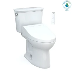 TOTO Drake Transitional WASHLET+ Two-Piece Elongated 1.28 GPF TORNADO FLUSH Toilet with C5 Bidet Seat, Cotton White, Vitreous China, MW7863084CEG#01