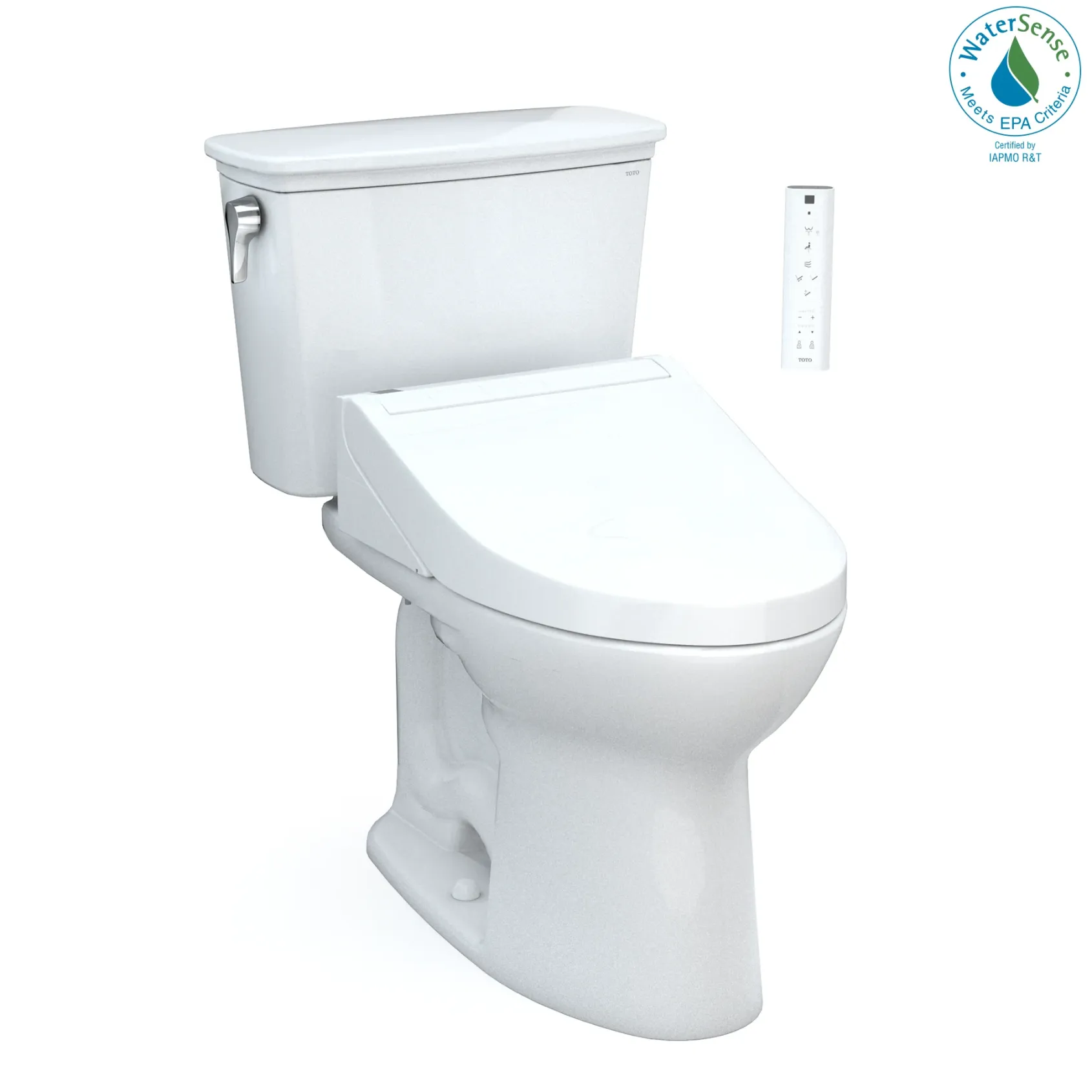TOTO Drake Transitional WASHLET+ Two-Piece Elongated 1.28 GPF TORNADO FLUSH Toilet with C5 Bidet Seat, Cotton White, Vitreous China, MW7863084CEG#01